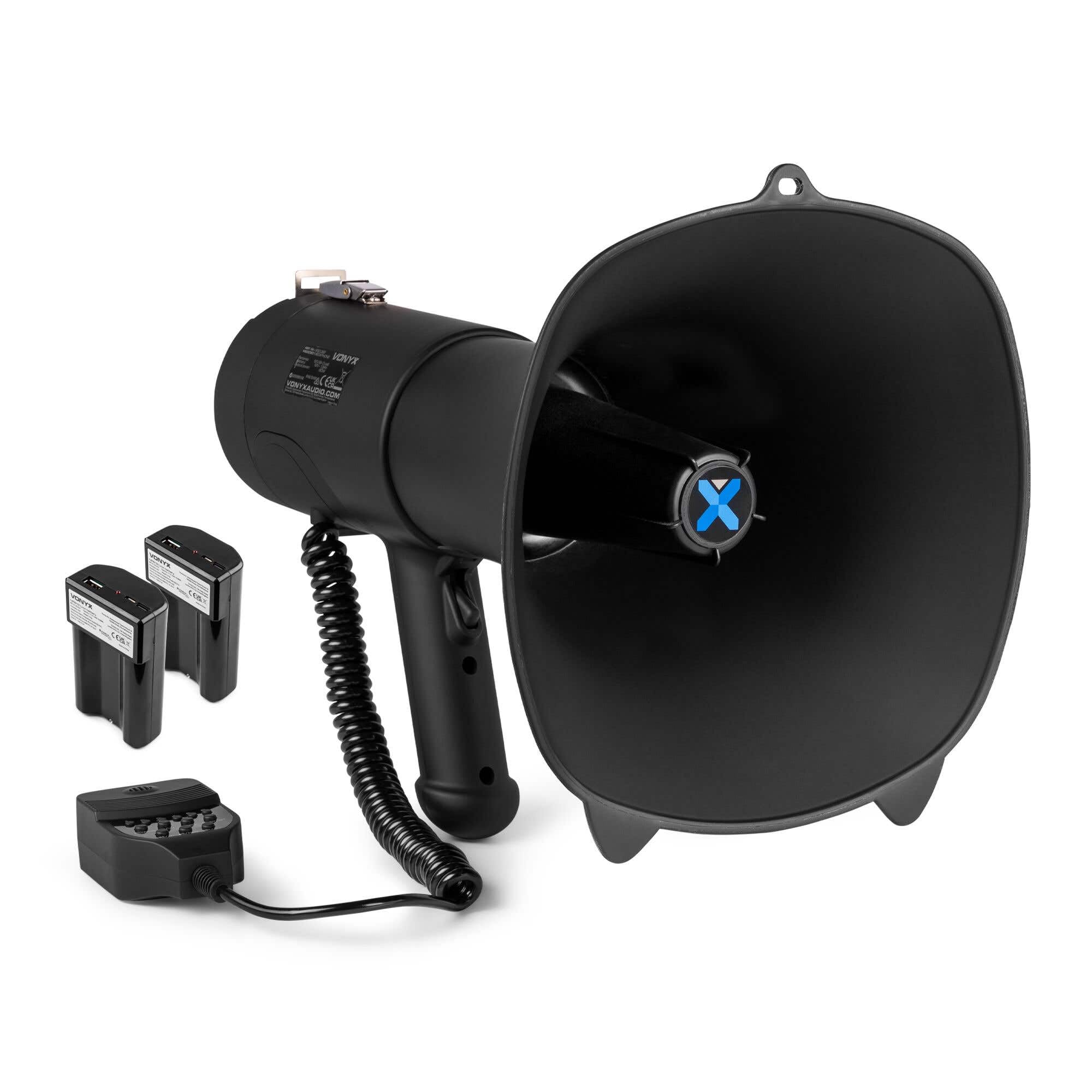 Vonyx MEG090 - Megáfono 90W con Bluetooth y USB con Dos baterías Incluidas | Potencia de 90W con Bluetooth y USB, para eventos, seguridad y comunicación clara