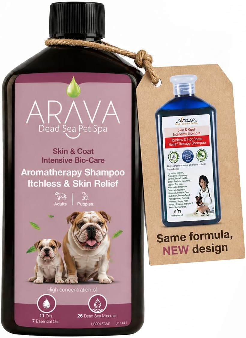 Arava Natural Medicated Dog Shampoo – Anti Yeast Anti Itch Dog Shampoo - Healthy Skin & Coat - First Aid in Hot Spots Ringworm Scrapes Abrasions & Dermatologic Infections - 400ml / 13.5 fl oz