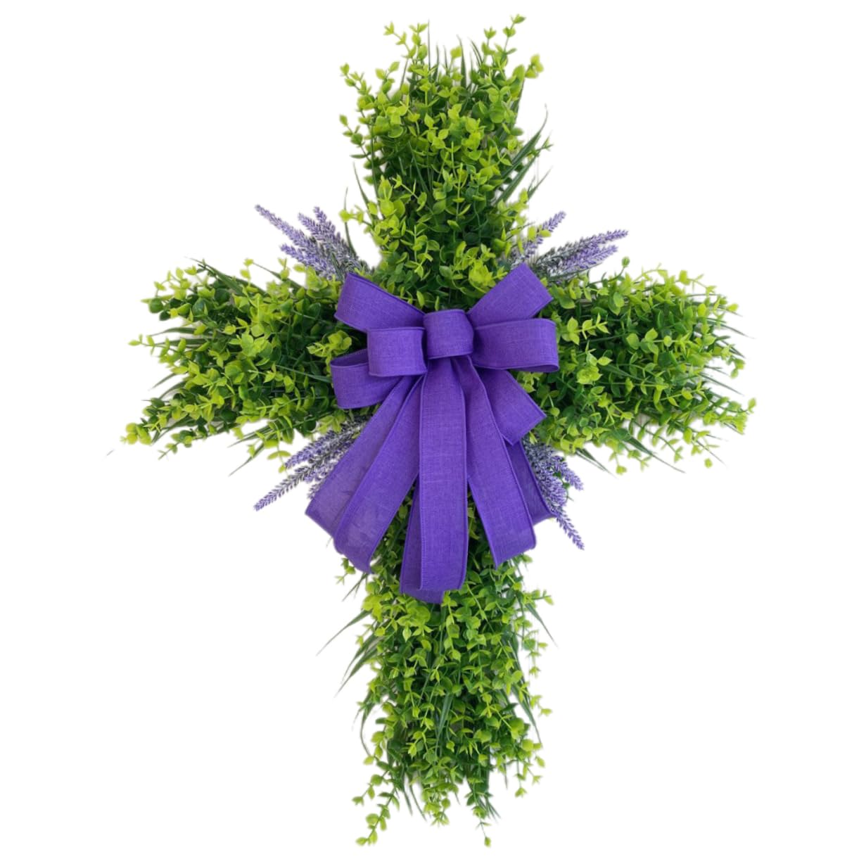 Cabilock Ghirlanda di Pasqua Forma di Croce Ghirlanda per Porta d Ingresso Esterna Decorazioni di Eucalipto e Lavanda per Porte Interne Esterne
