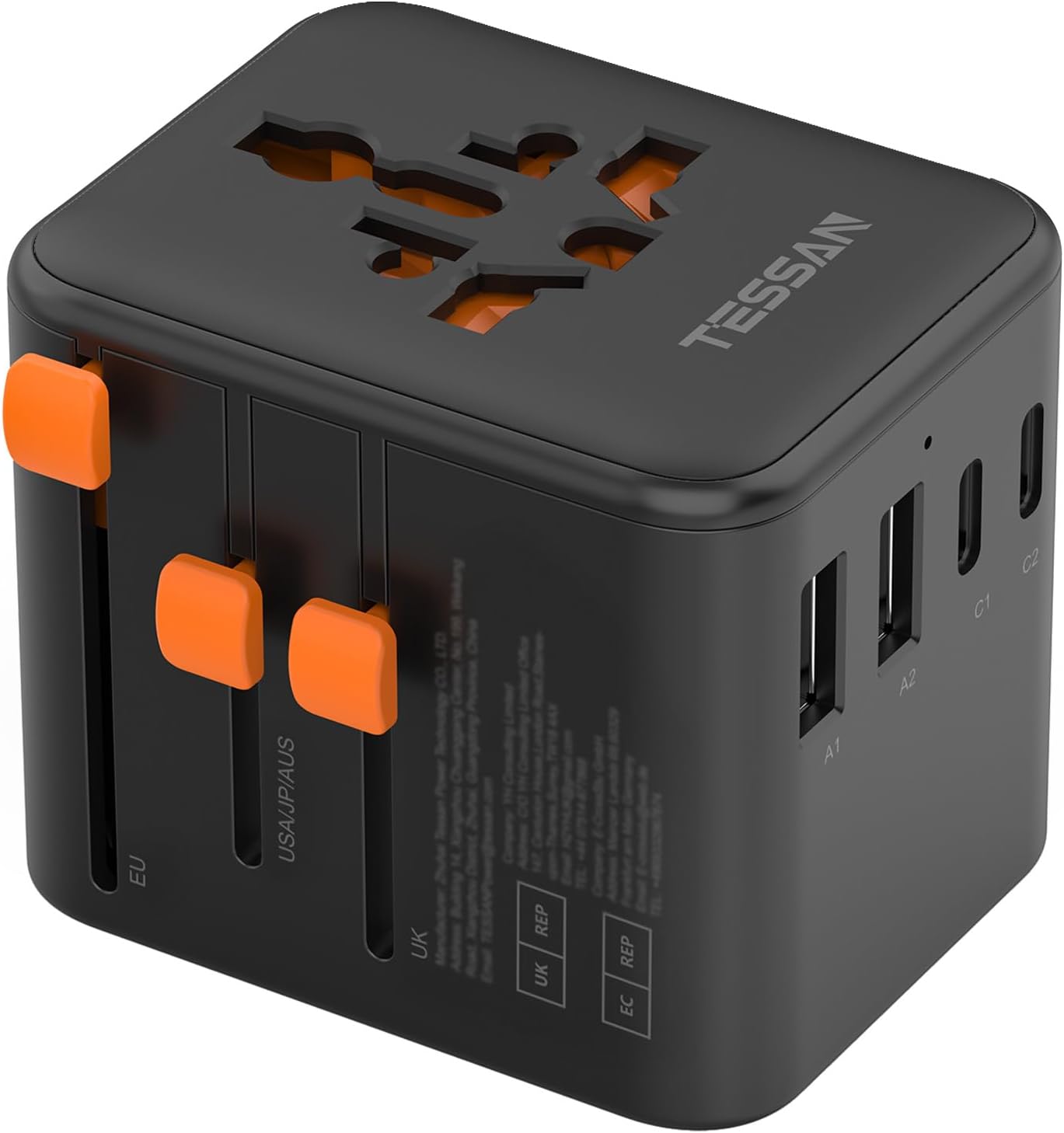 TESSAN Plug Adapter Worldwide with 4 USB and 1 AC Socket, International Travel Adapter UK to European Power Universal Plug Adaptor for EU USA Australia Thailand