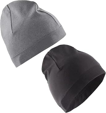 Skull Caps for Men, 2 Pack Satin Skull Cap, Lightweight Skull Cap for Outdoor Sports and Urban Commuting, Polyester Material with Stretch Fit in Black and Grey