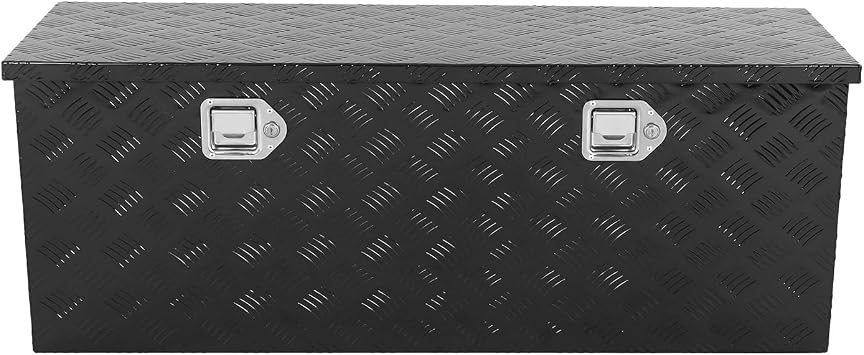 44 Inch Heavy Duty Aluminum Stripes Plated Truck Bed Tool Box with Side Handle,Lock and Keys, 441416 Inch Waterproof Storage Organizer for Pick up, Truck Bed, ATV, RV, Trailer