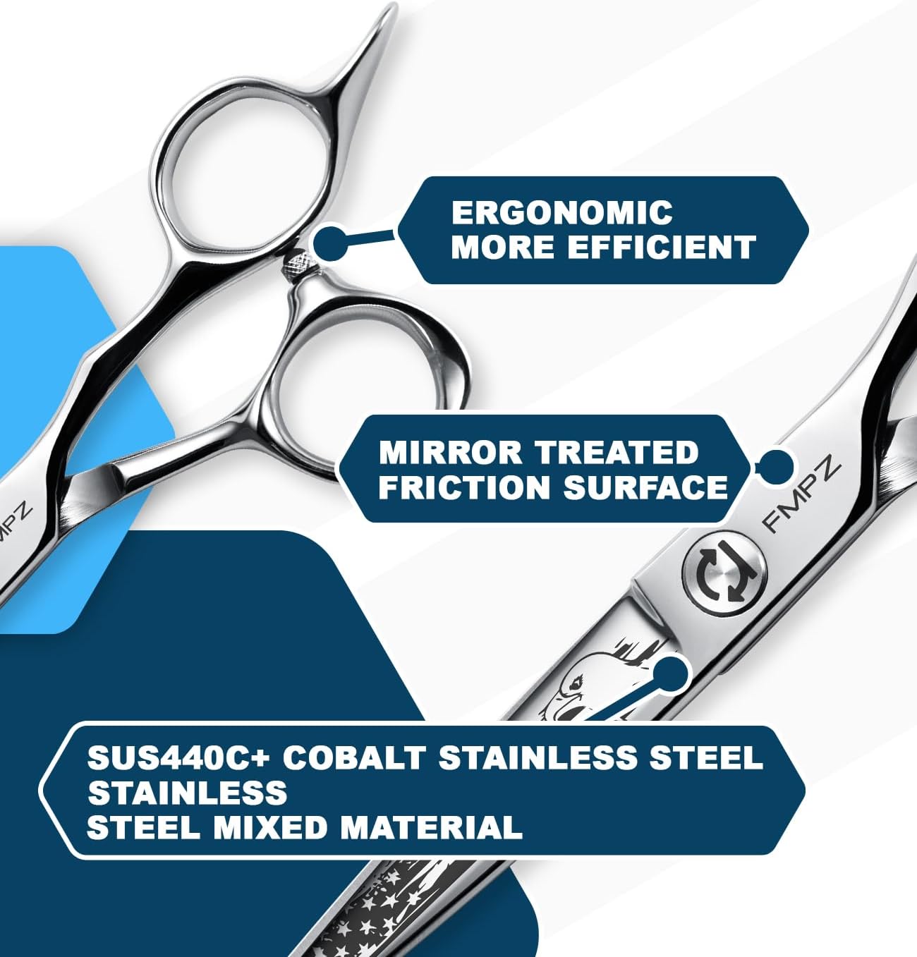 Hair Cutting Scissors Professional, 6" Barber Scissors, Hair Cutting Shears with 440C Steel - 60HRC Hardness Extremely Sharp with Ergonomic for Salon & Home Use - Eagle - Flag Element Style