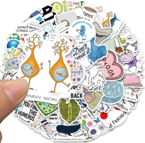 Miniatura 2 de Divertidas calcomanías de biología para adultos, calcomanías de vinilo impermeables para botellas de agua y laptop, 50 calcomanías de biología a