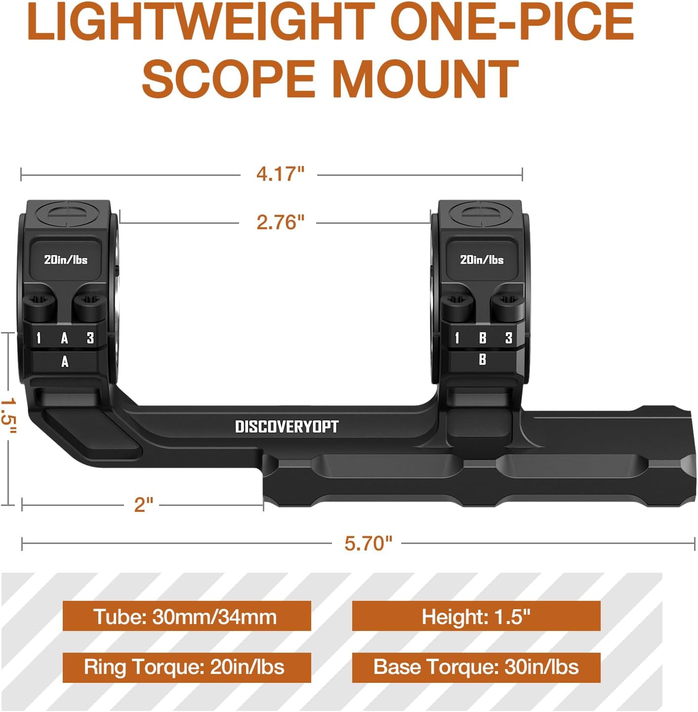 Lightweight Cantilever Scope Mount, One-Piece Picatinny Offset Dual Ring 30mm 34mm Scope Mount
