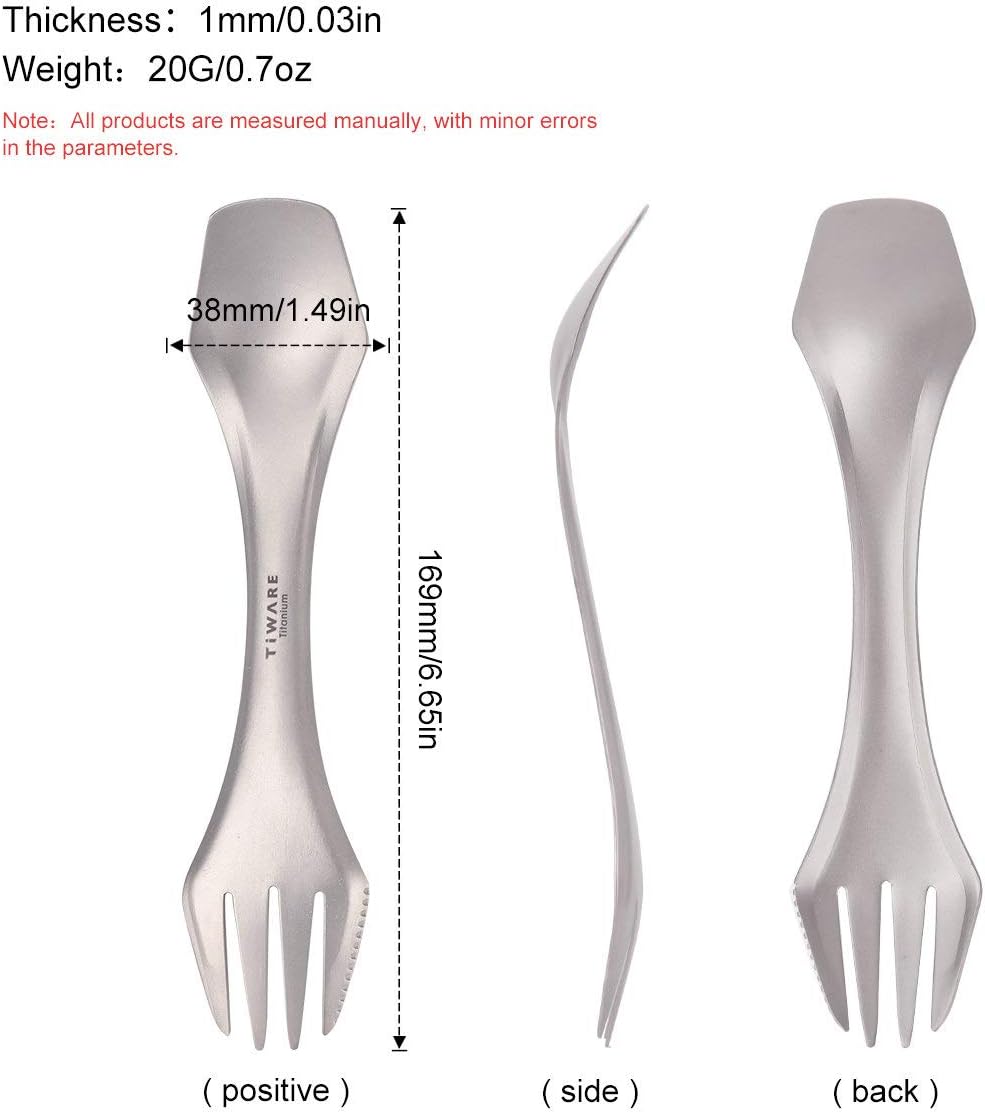 2 pcs Titanium spork Eco-friendly Durable Rustproof Titanium flatware Light weight spoon/Knife/Fork 3 in 1 Cutlery/Utensil for outdoor camping travel hiking One pair Lot of 2 each