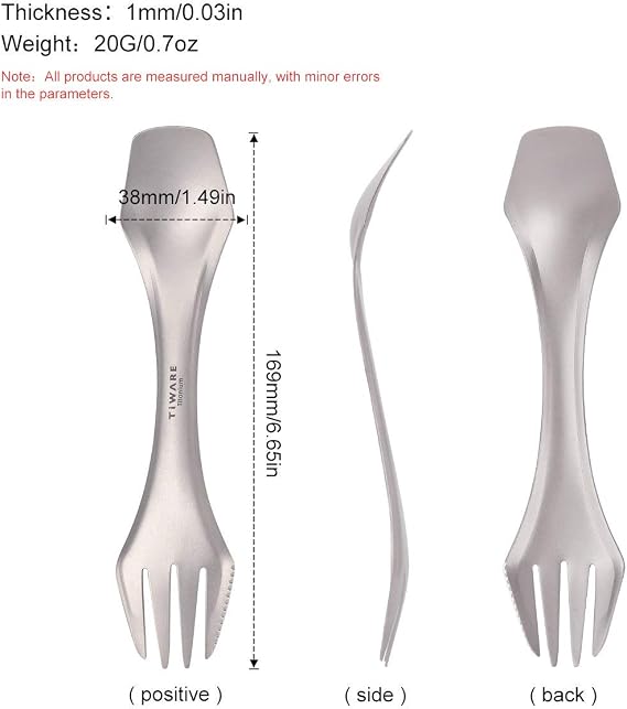 2 pcs Titanium spork Eco-friendly Durable Rustproof Titanium flatware Light weight spoon/Knife/Fork 3 in 1 Cutlery/Utensil for outdoor camping travel hiking One pair Lot of 2 each