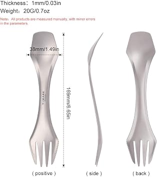 2 pcs Titanium spork Eco-friendly Durable Rustproof Titanium flatware Light weight spoon/Knife/Fork 3 in 1 Cutlery/Utensil for outdoor camping travel hiking One pair Lot of 2 each