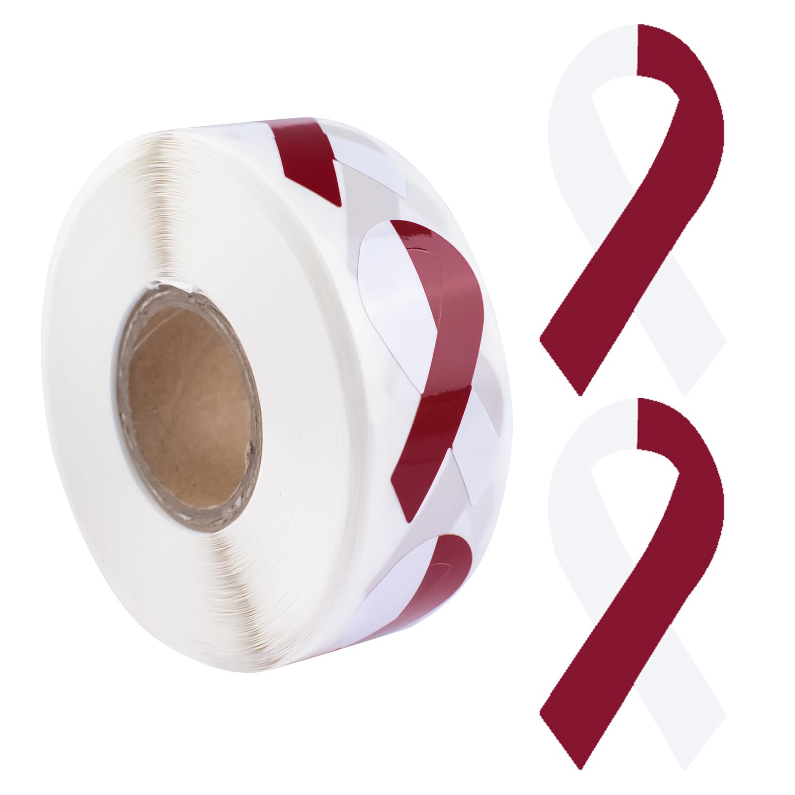 WANDIC 500 PCS Ribbon Sticker Roll Burgundy White Ribbon Decal Head and Neck Cancer Awareness Oral Cavity Awareness Care Stickers,for Social Charitable Activities,1.9 * 3.8cm