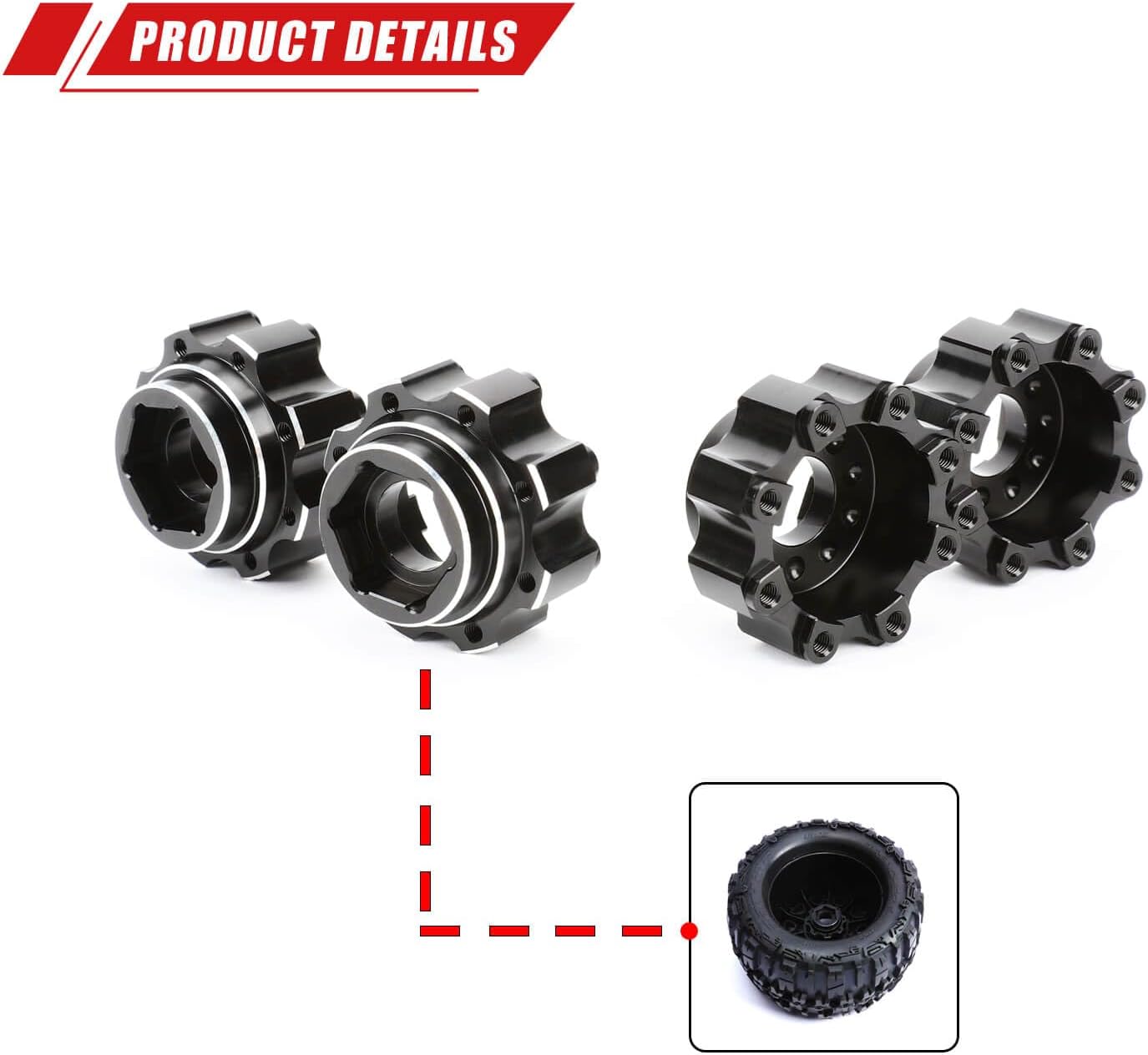 RCAWD for Pro-Line 1/8 8x32 to 17mm 1/2" Offset Aluminum Wheel Hex Adapters Upgrades Parts #PRO635300