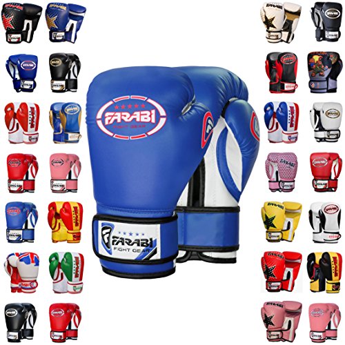 Farabi Boxing Gloves Kids Junior Muay Thai Kick Boxing Training MMA Punching Bag (Blue, 6-oz)
