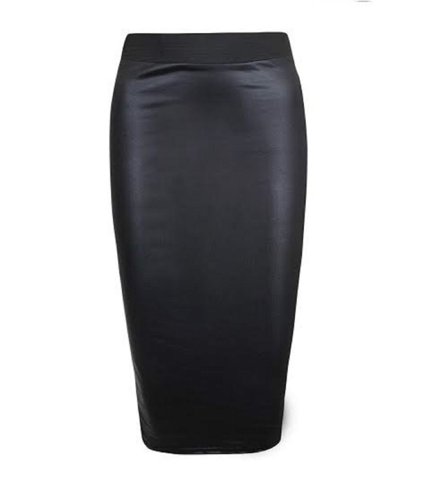 Womens Formal Wet Look PVC Ladies Sretchy Office Bodycon Midi Peplum Pencil Skirt Plus Size 8-24 (XXXL 24-26 UK, Black Pencil)