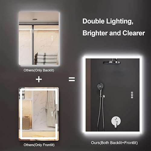 Miniatura 2 de Espejo de baño LED de 40 x 32 pulgadas con luz frontal y retroiluminada, 3 colores de temperatura y CRI regulable  80, espejo de tocador iluminado