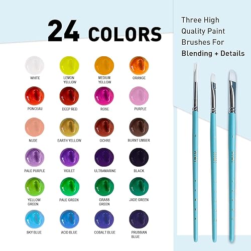 Miniatura 5 de HIMI Gouache - Juego de pinturas con 3 pinceles, 24 colores, 1.06 oz, diseño de taza de gelatina, pintura no tóxica para lienzo y papel, suministros