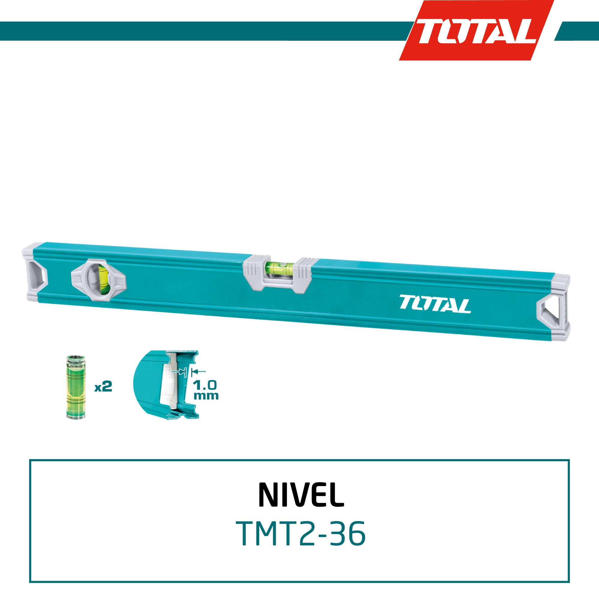 TOTAL - Aluminium Bubble Level, Blue, 1000 mm - Image 3