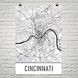 Cincinnati Poster, Cincinnati Art Print, Cincinnati Wall Art, Cincinnati Map, Cincinnati City Map, Cincinnati Ohio City Map Art,Cincinnati Gift,Cincinnati Decor, (12" x 18", White and Black)