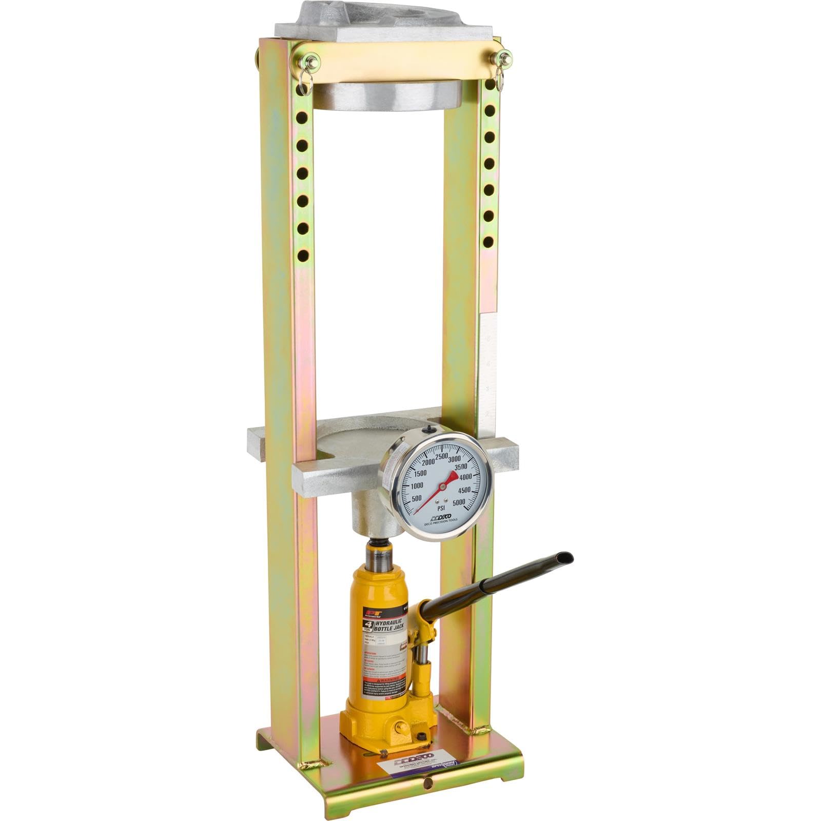 Speedway Motors Deco Hydraulic Coil Spring Rater 0-5000 lb Capacity Portable Spring Rate Tester Tool w/ 4 Inch Gauge, Adjustable Plate for Up to 14