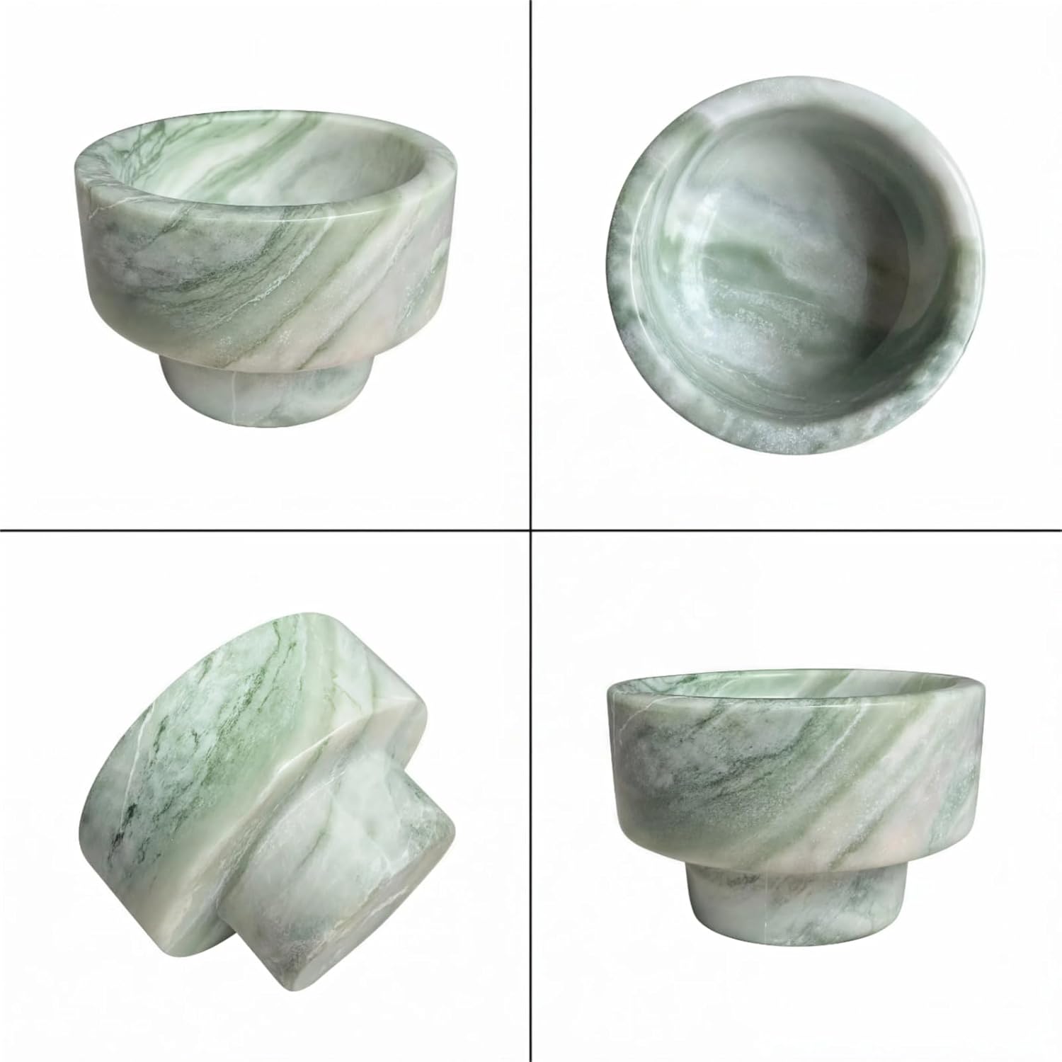 Natural Marble Bowl | Handcrafted Candle Holder & Decorative Piece | 10.5cm Diameter (4.13") | Unique Vein Patterns (Red/Black/Green) (Green)
