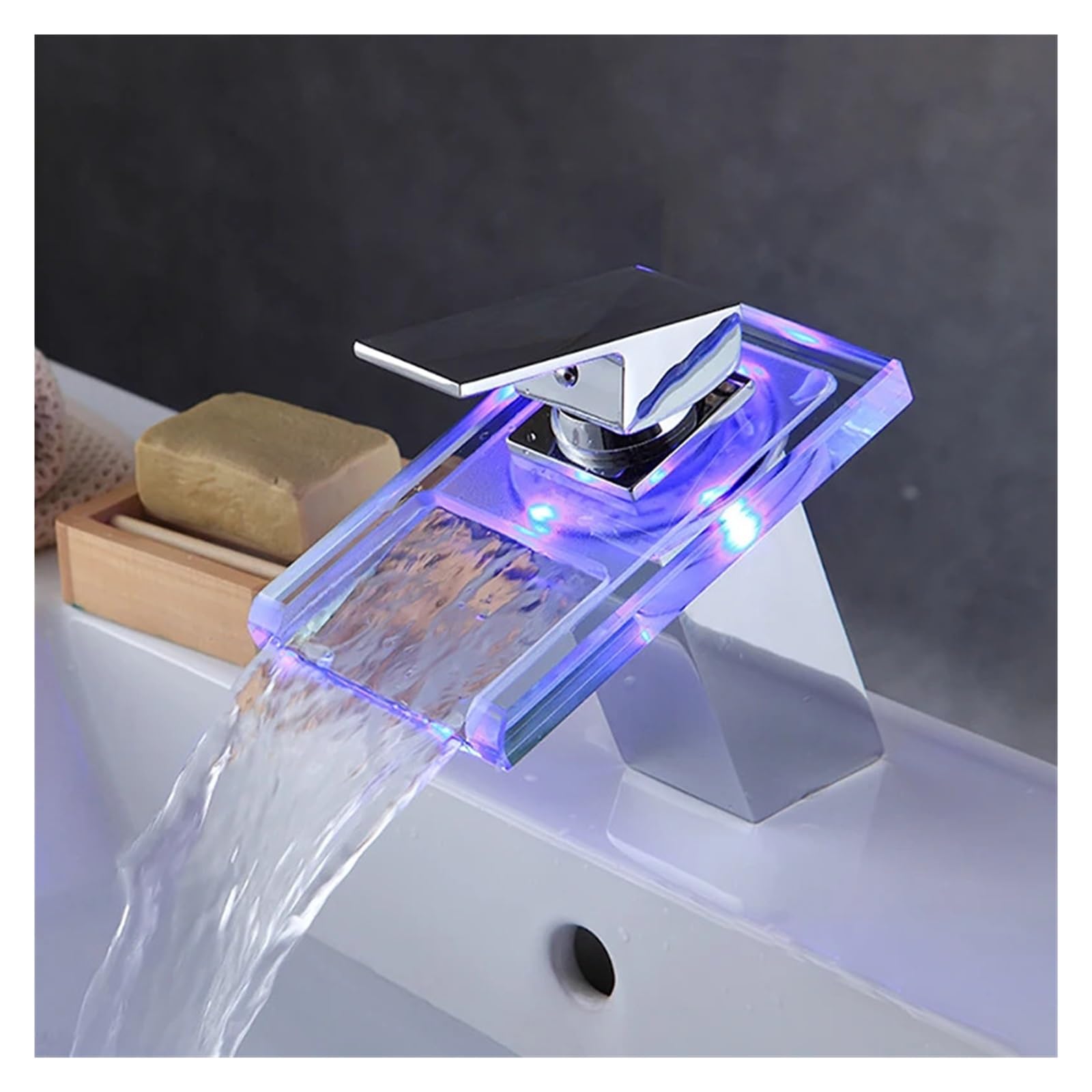 Robinet de lavabo de Salle de Bains de Remplacement à LED, Cascade en Verre, Robinet de Salle de Bains en Laiton, Robinet de lavabo supérieur
