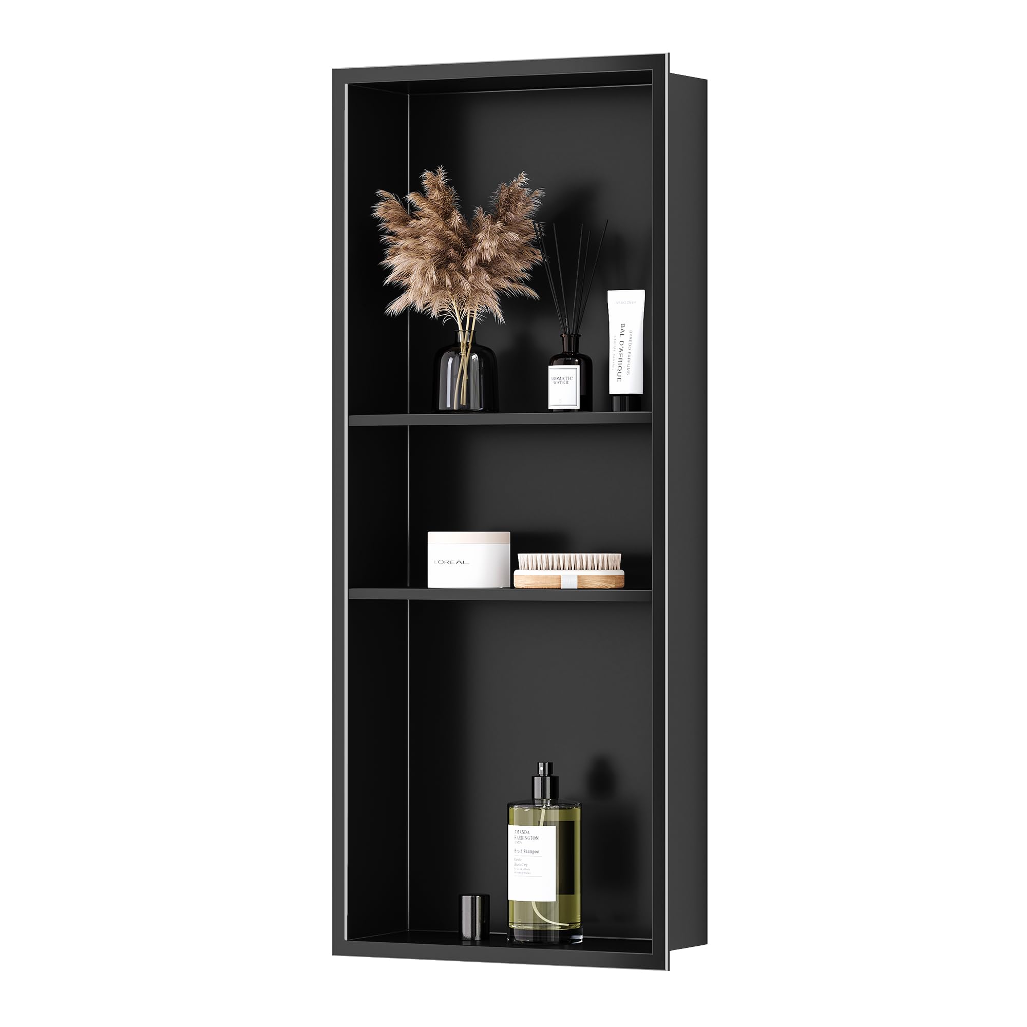 Niche de douche inox haut de gamme Qeke noir mat étagère encastrée 3 niveaux