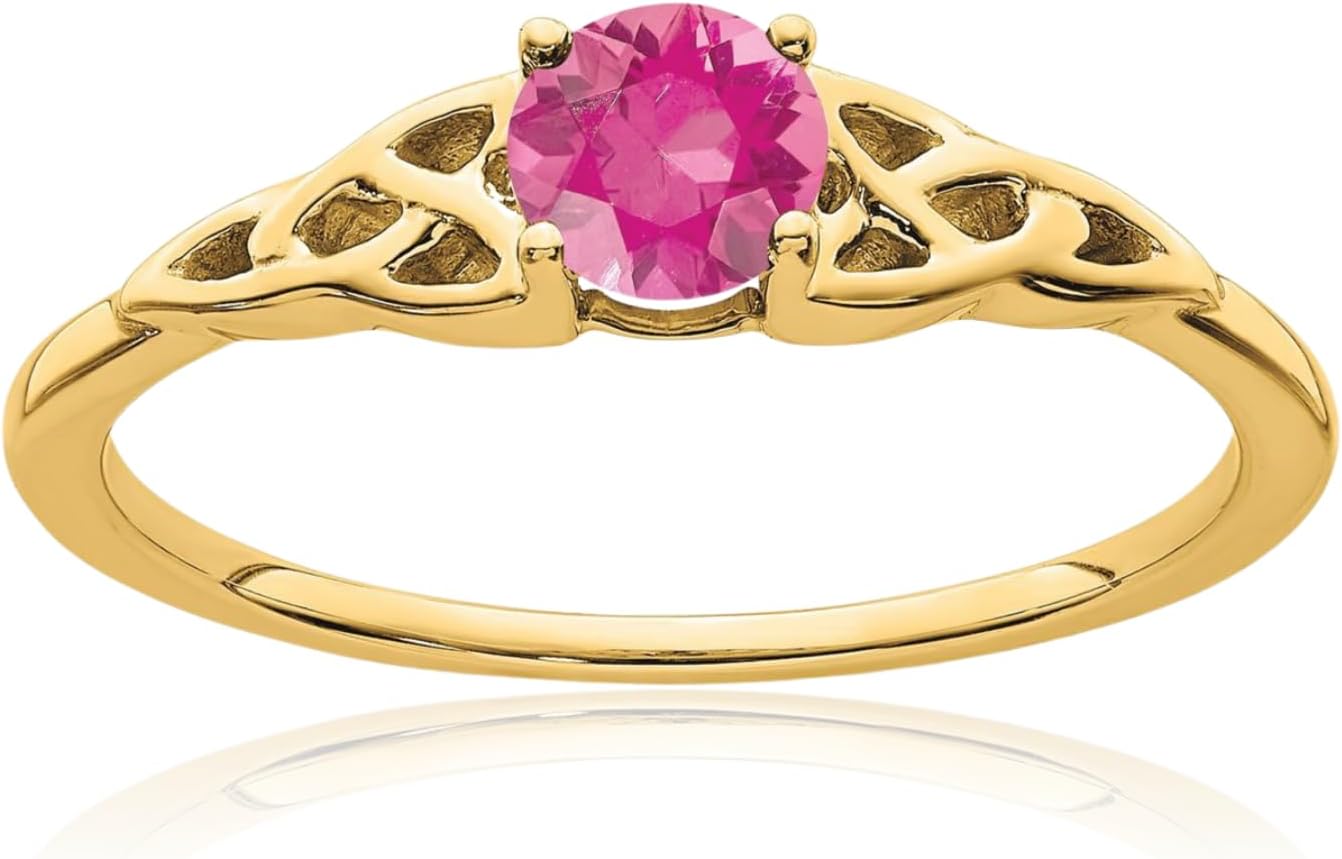 IceCarats 14K Solid Yellow Gold 0.33 carat Pink Tourmaline Heart Celtic Claddagh Knot Solitaire Ring Round Cut, Natural, Prong Set