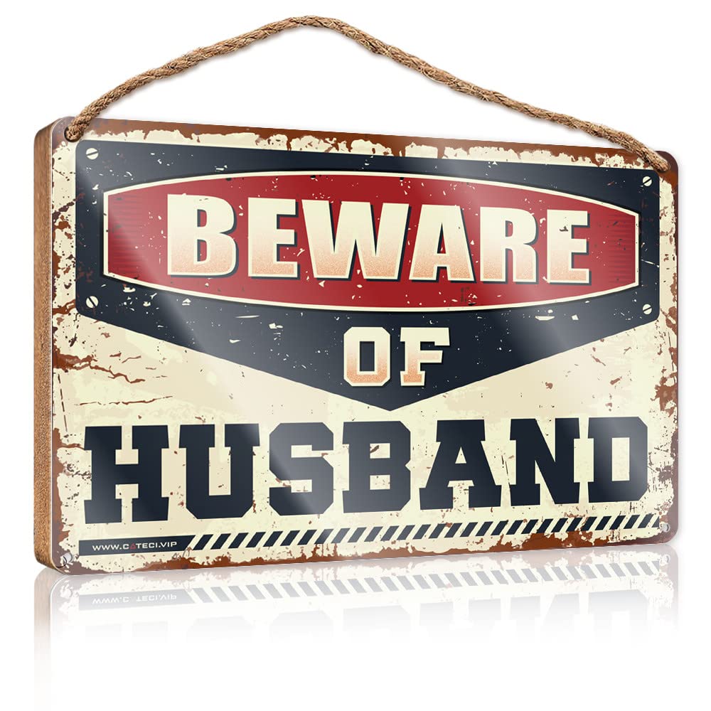 Yyhleh One Color Small No Soliciting Sign For House Beware Of Husband Wooden Sign(15X28cm)