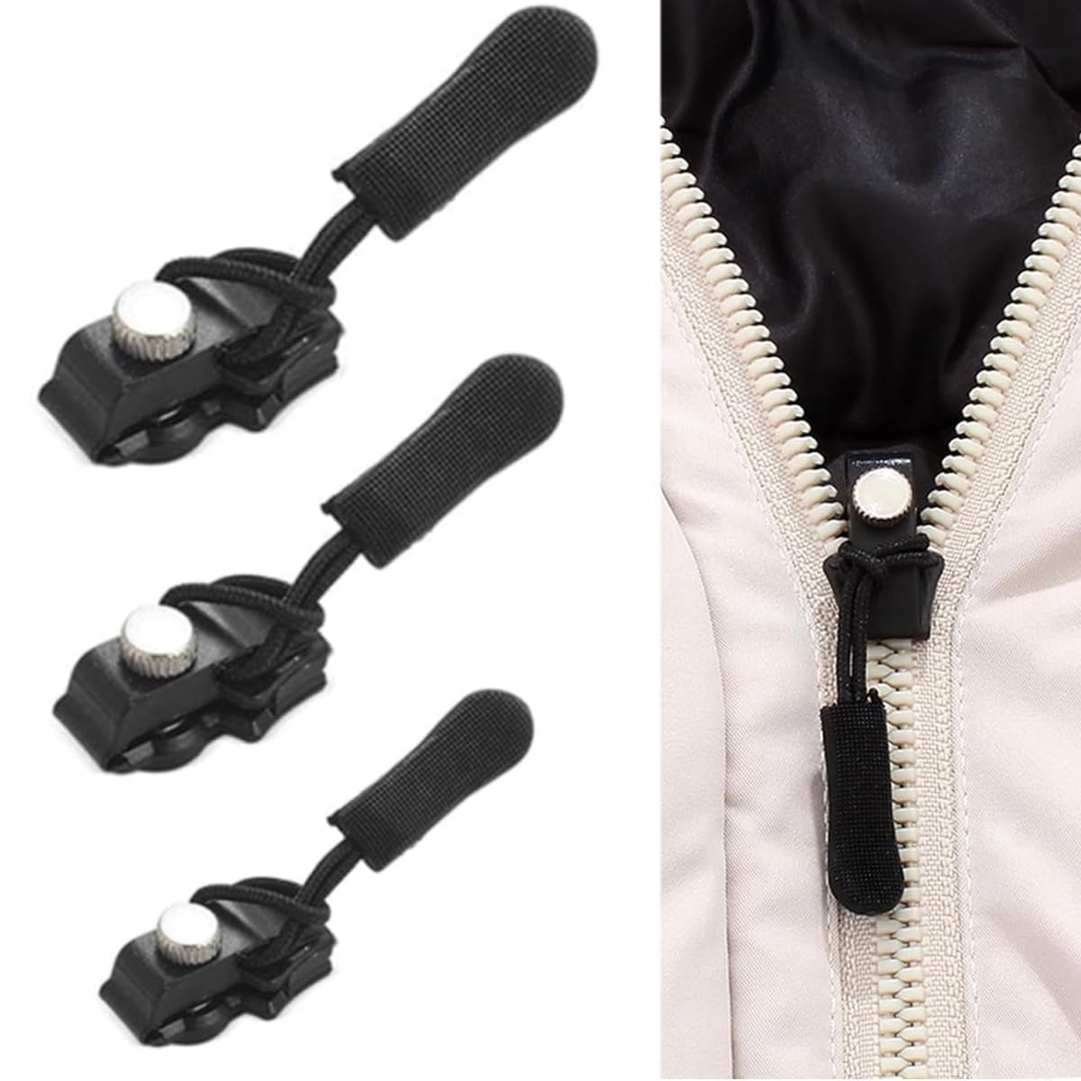 Pamidhar Zipper Repair Kit, Instant Zipper Sliders with Nylon Pull Tabs Cords, Replacement Metal Zipper Pull for Sliding Teeth, Screw Fix Removable Zippers for Bags (5 pcs)