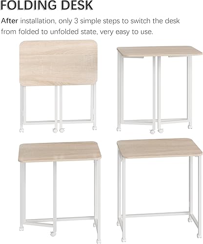 Miniatura 6 de 4NM Escritorio móvil pequeño para computadora de 23.6 pulgadas, mesa plegable para computadora portátil con ruedas, escritorio de oficina portátil