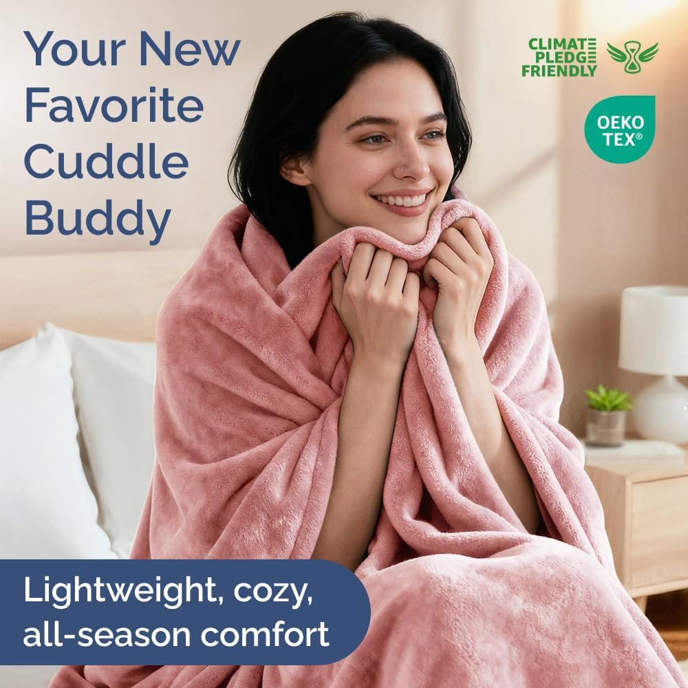 ultra soft fleece blanket king size - flannel fleece luxury king blanket - lightweight for couch bed chair - thick, warm & breathable - all season cozy fuzzy, anti-static microplush bedding, rose pink 17 - rose pink king (90" x 108")