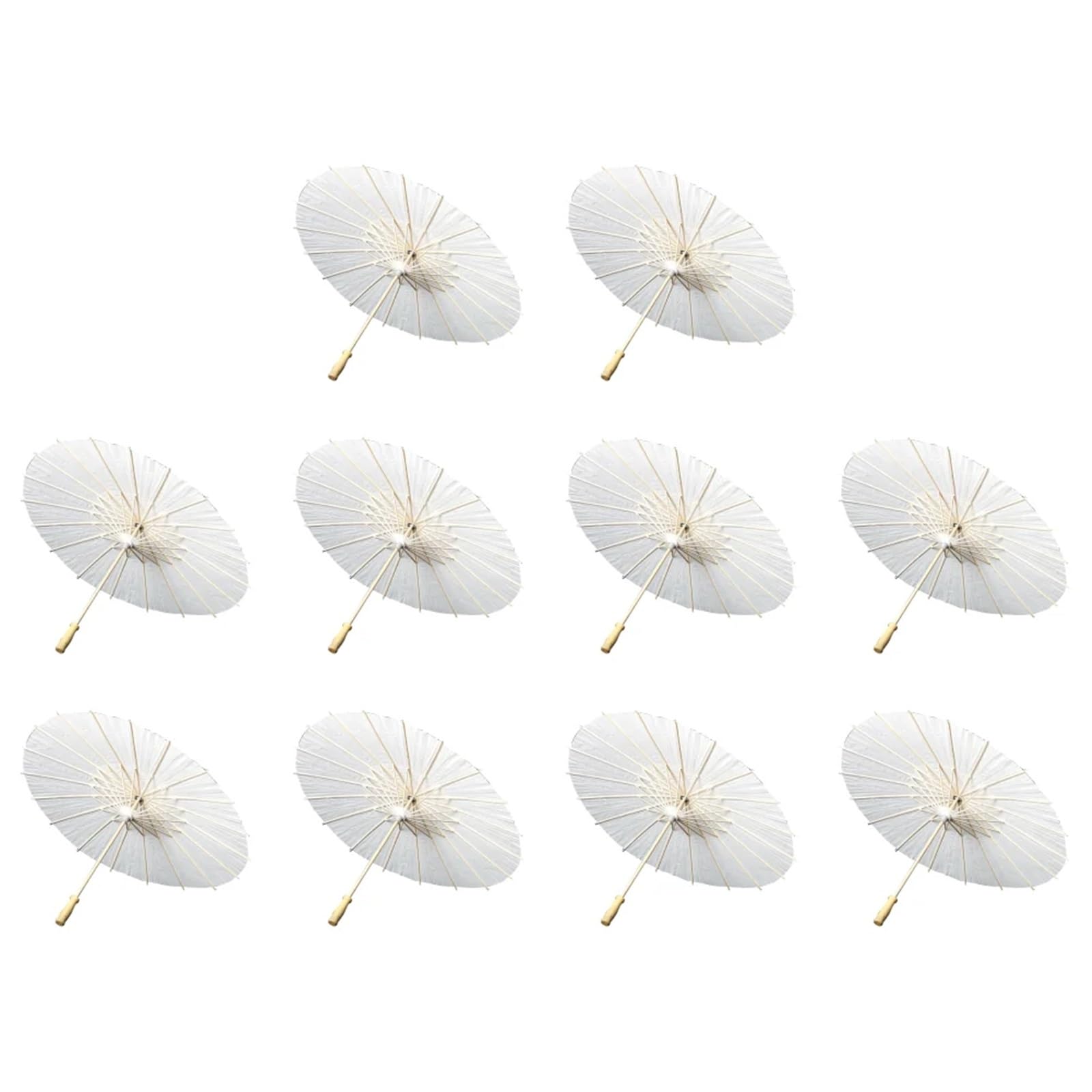 Sonnenschirm Hochzeit 1-10 STÜCKE Sonnenschirm Regenschirme Hochzeit Foto Cosplay Prop 60 cm Papier Regenschirm DIY Weißen Regenschirm Sommer Weißen Party Strand Dekor(10 pcs)