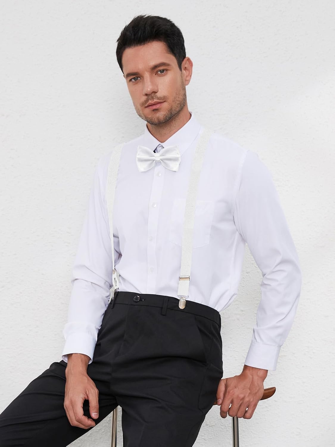 habibee Suspenders and Bow Tie Set for Men, Adjustable Elastic Braces with Y-Back, Diverse Colors, Strong Clips
