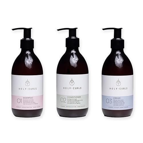 Holy Curls - Juego de champú, acondicionador y crema de peinado para cabello rizado, rizado y ondulado, vegano, sin sulfatos, 3 x 10.14 fl oz,