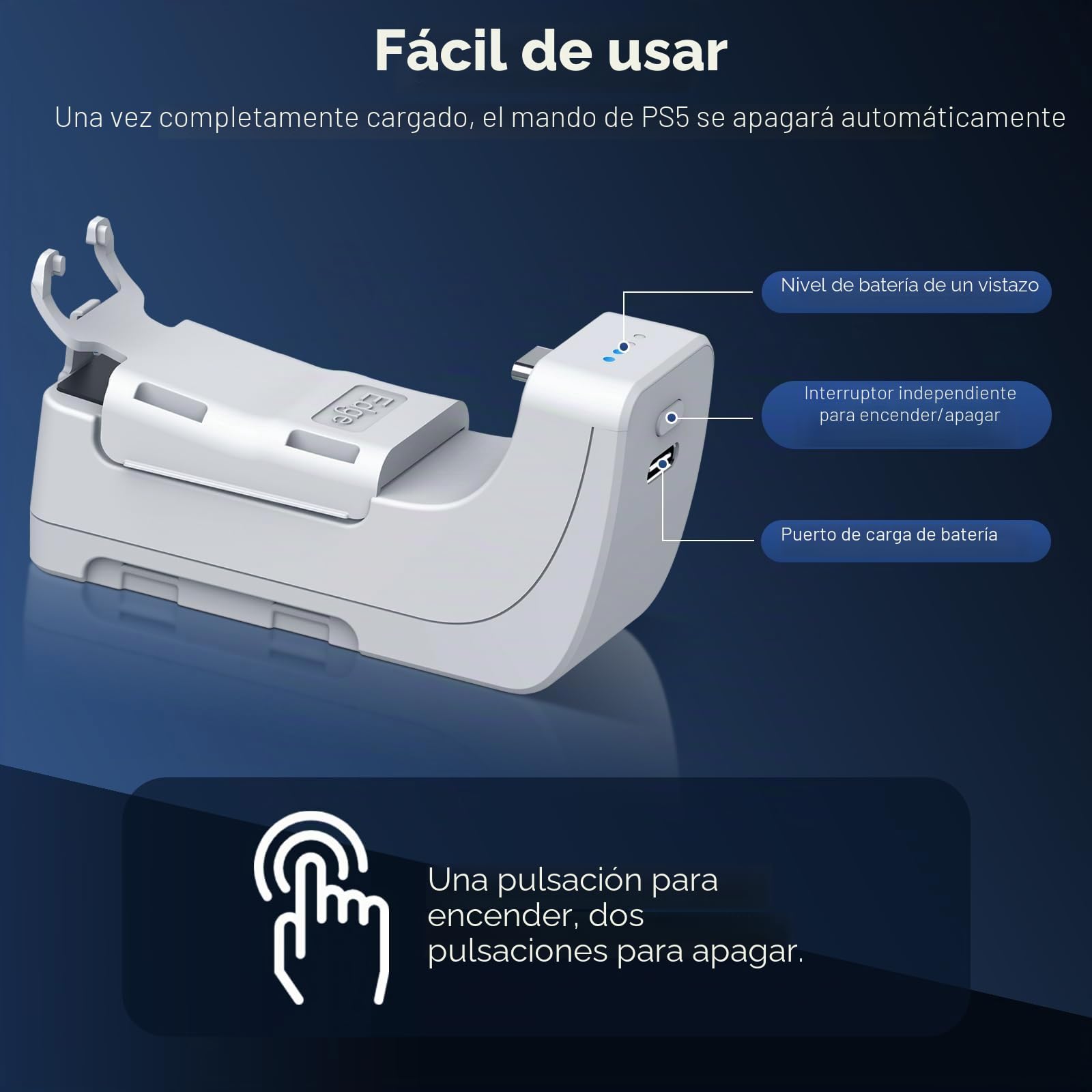 AMAZEAR Pack de batería para Mando PS5 DualSense, Accesorios PlayStation 5, 3000 mAh, Cargador rápido, batería Adicional portátil Recargable para PS5 Edge o Controlador de Juego estándar (Blanco)