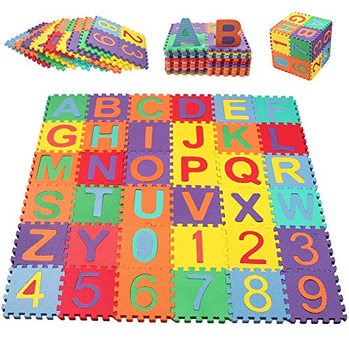 Pacago® Large Interlocking Kids Baby Alphabet and Numbers Foam Puzzle Play Mat, 36 Tiles (Each Tile Measures 29.5 x 29.5cm for a Total Coverage of 30 Square Feet)