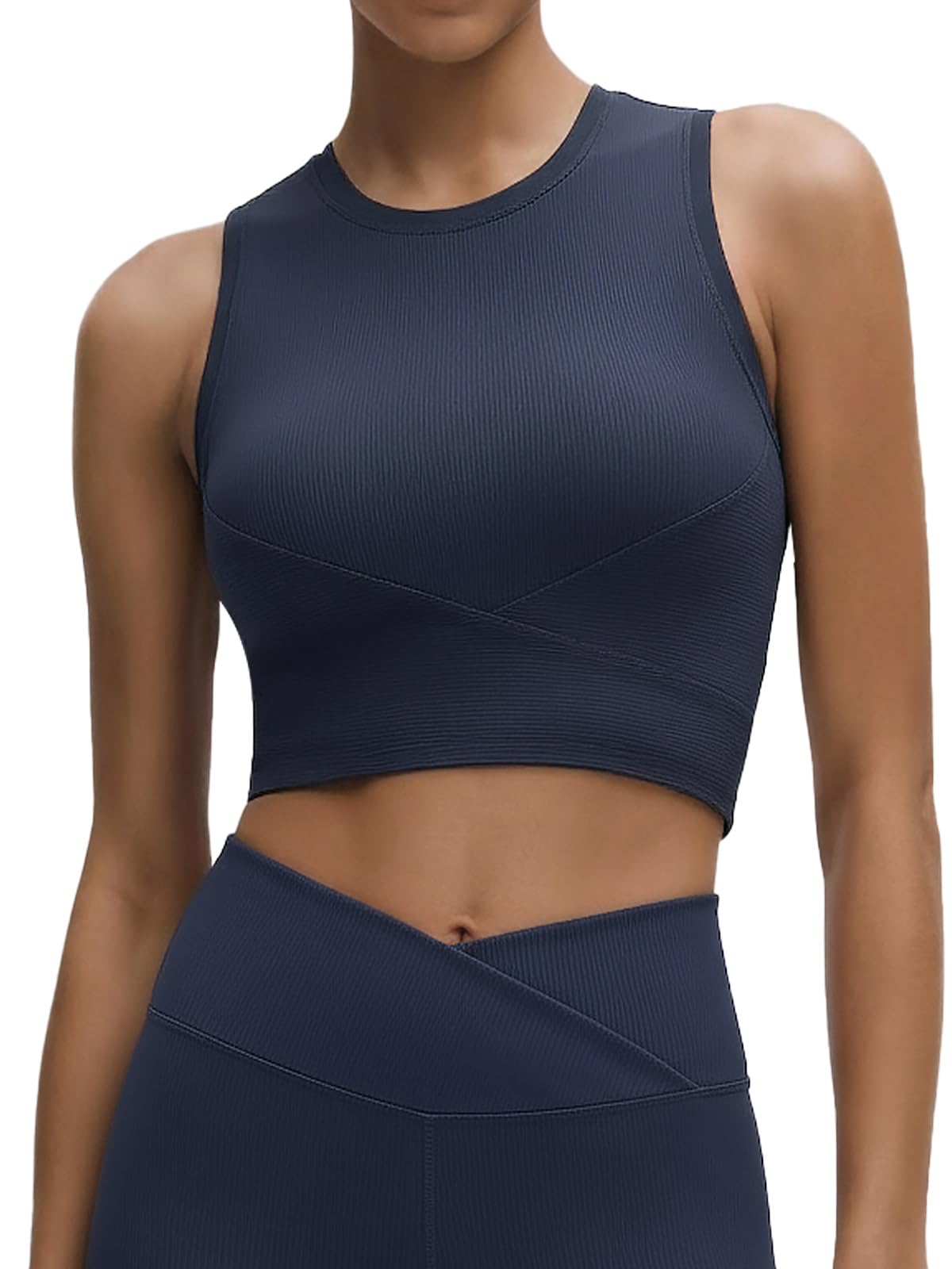 AARYA Womens Ribbed Workout Tank Top Cropped Sports Top Double Layer Yoga Activewear Shirt for Gym Running Tennis