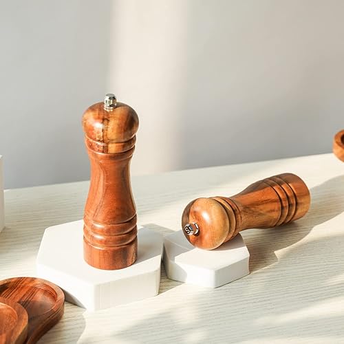 Miniatura 3 de DeroTeno Salt and Pepper Mill Set, Set of 2 Salt and Pepper Grinder with Ceramic Grinder, Acacia Wood, Height 16.5 cm / 6 inch