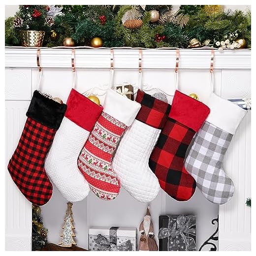 GEX 2023 Family Christmas Stockings Set of 6 Red Buffalo Plaid Rustic Cotton Multi-Color 20" Farmhouse Xmas Holiday Party Decoration(6 Pack)