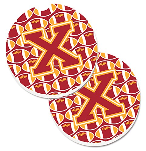 Letter X Football Cardinal & Gold Set of 2 Cup Holder Car Coaster