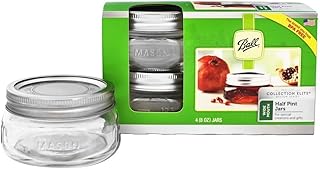 Ball FBA_61162 Collection Elite Half Pint, Wide Mouth, Set of 4, 4 Count (Pack of 1), Brushed Silver Lid, Clear Jar