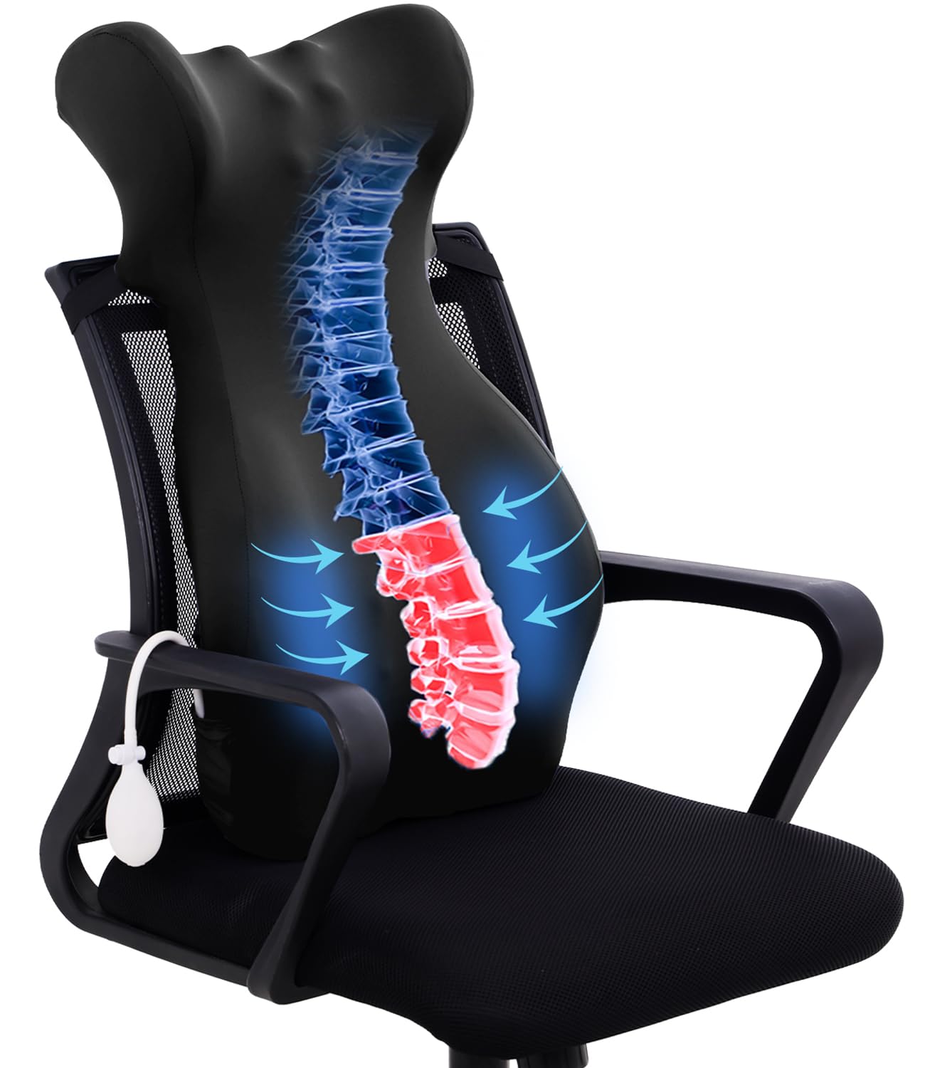 Extra Long Lumbar Support Pillow for Office Chair with Neck  Support Adjustable Air Bag Lumbar Cushion for Lower Back Pain Relief, Back