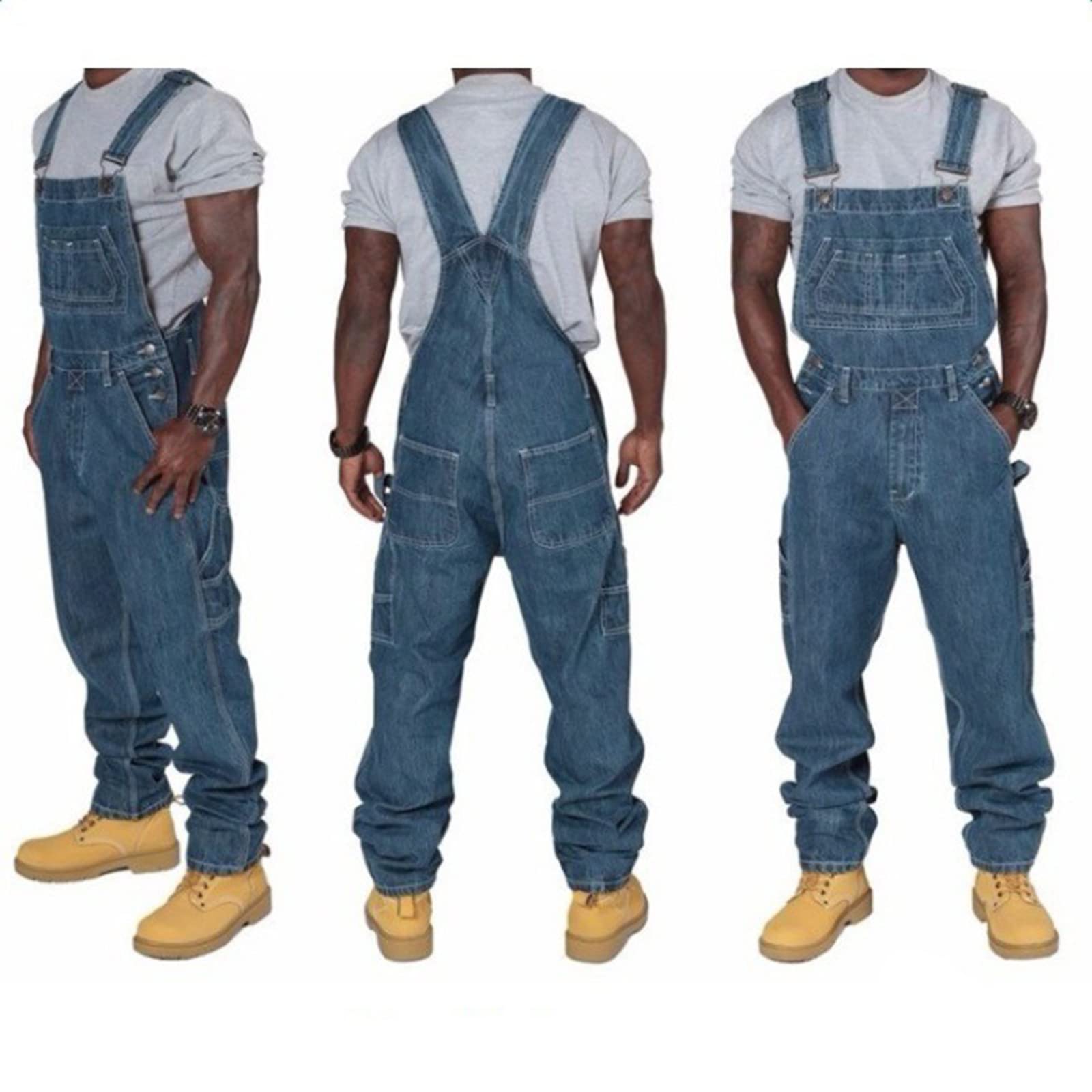 Salopette da Uomo in Denim Jeans Salopette da Uomo Larghe Regolabili Casual Tute Larghe con Pagliaccetti