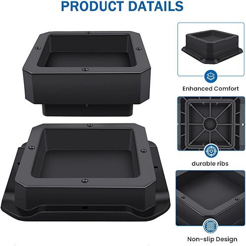 Miniatura 10 de ANNKUT Elevadores de muebles de 2 pulgadas, elevadores de escritorio resistentes para silla y mesa, elevadores de cama (juego de 4 elevadores, negro)