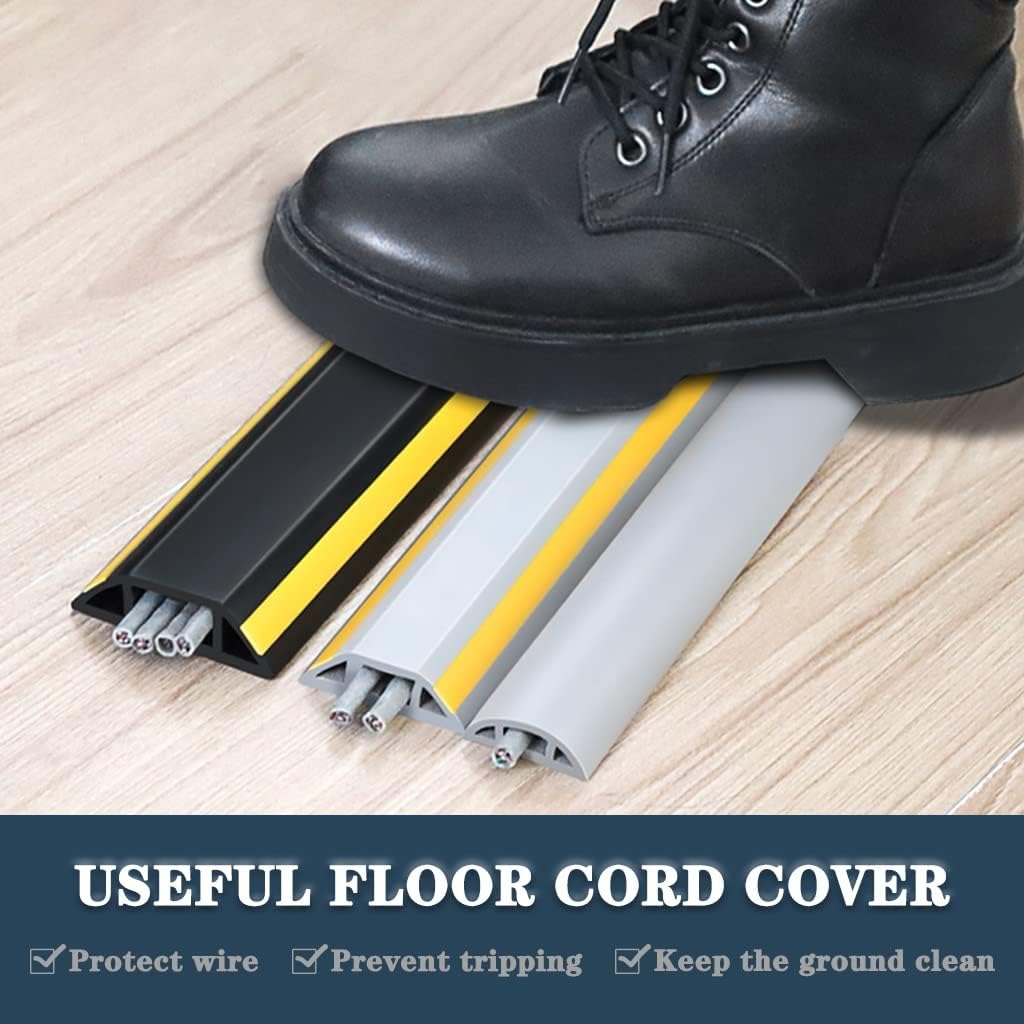 Floor Cord Cover Floor Cord Protector Gray 3.3 Ft Home Floor Cord Protector, 3cm Width Floor Cord Management, Self-Adhesive PVC Floor Cord Hider, for Concert (Color : Gray Color, Size : 49 ft)