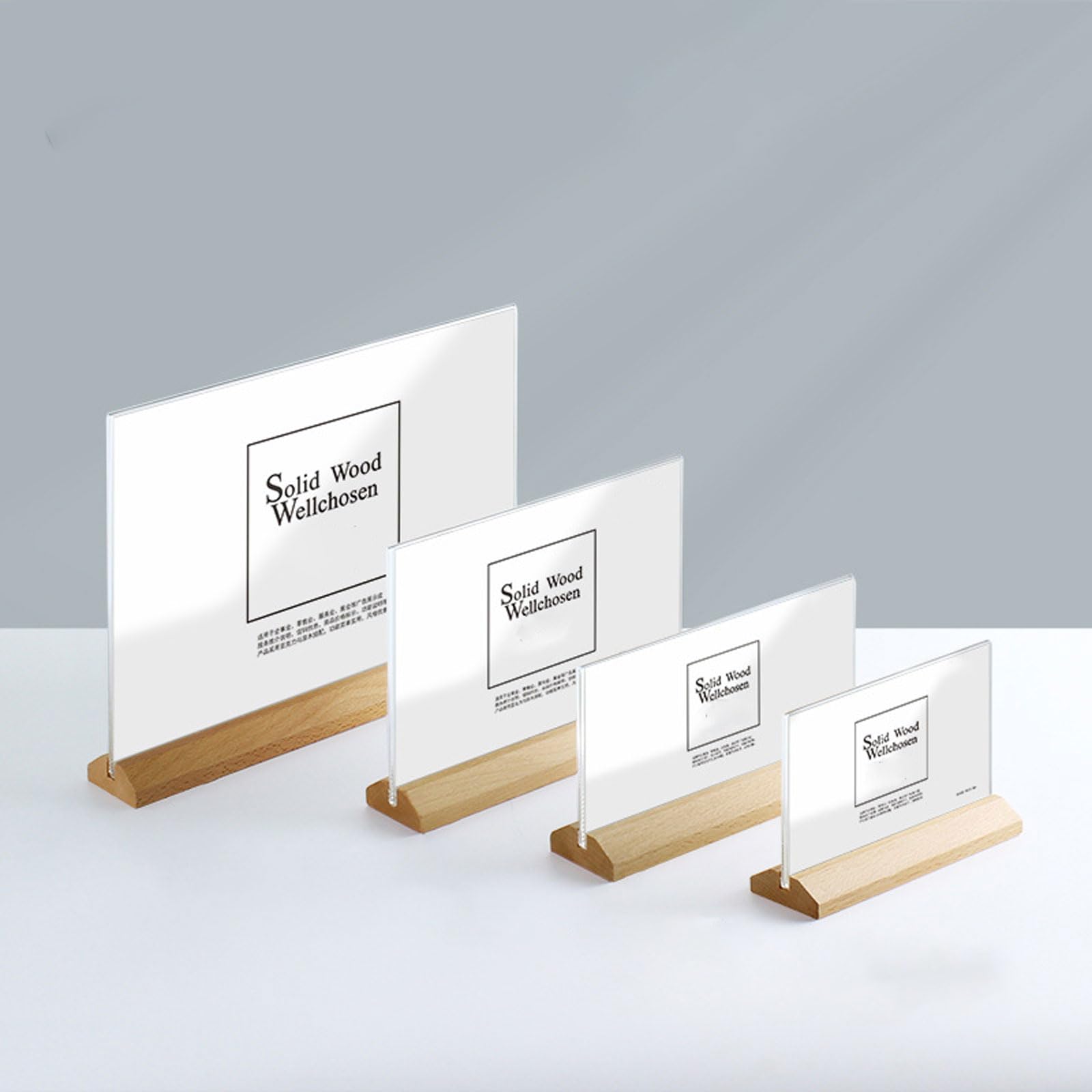 5 Piezas Soporte de Sobremesa acrílicos,A5 Forma T Transparente Porta Carteles,Base de Madera,estable,De dos carasm,impermeable,Fácil de limpiar,para su uso en oficinas,hoteles,escuelas y restaurantes