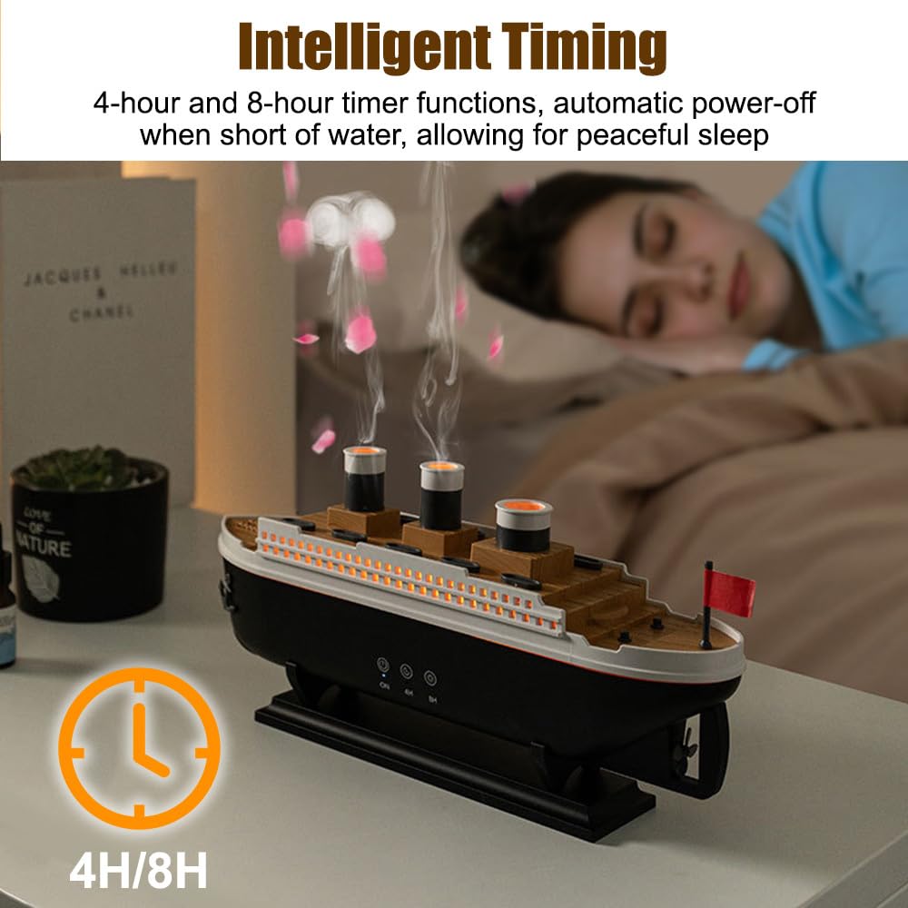 Mini Umidificatore, Diffusore di Modello di Nave con Luci Notturne, 250 ML Umidificatori di Aromi Jellyfish Mist Aromaterapia per Casa Camera da Letto Ufficio