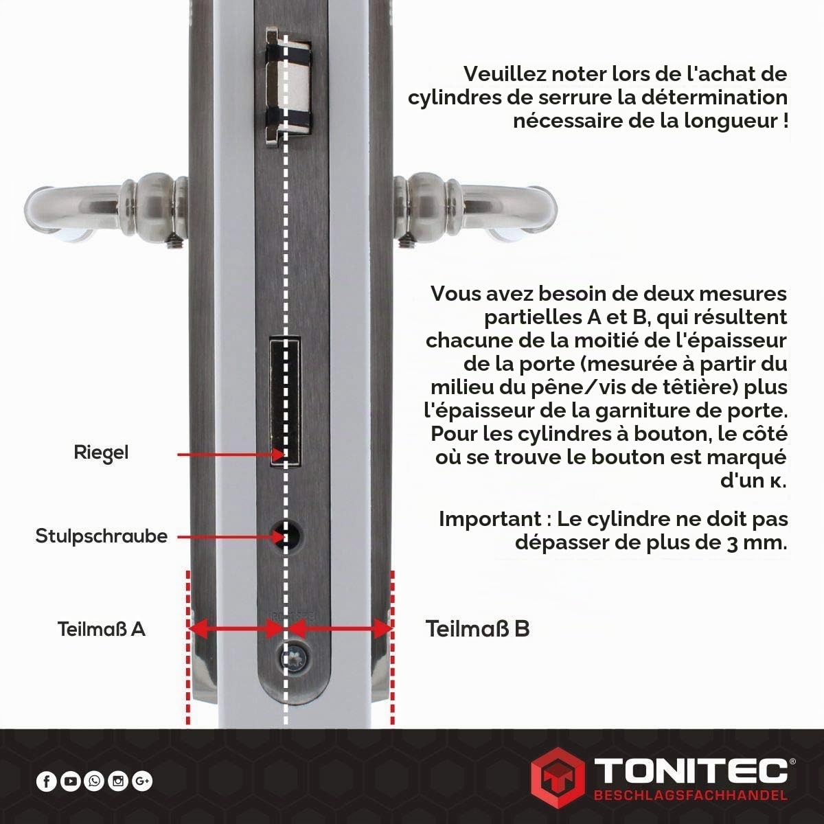 ABUS EC550 Longueur du cylindre bouton Z45/K45mm 6 clés