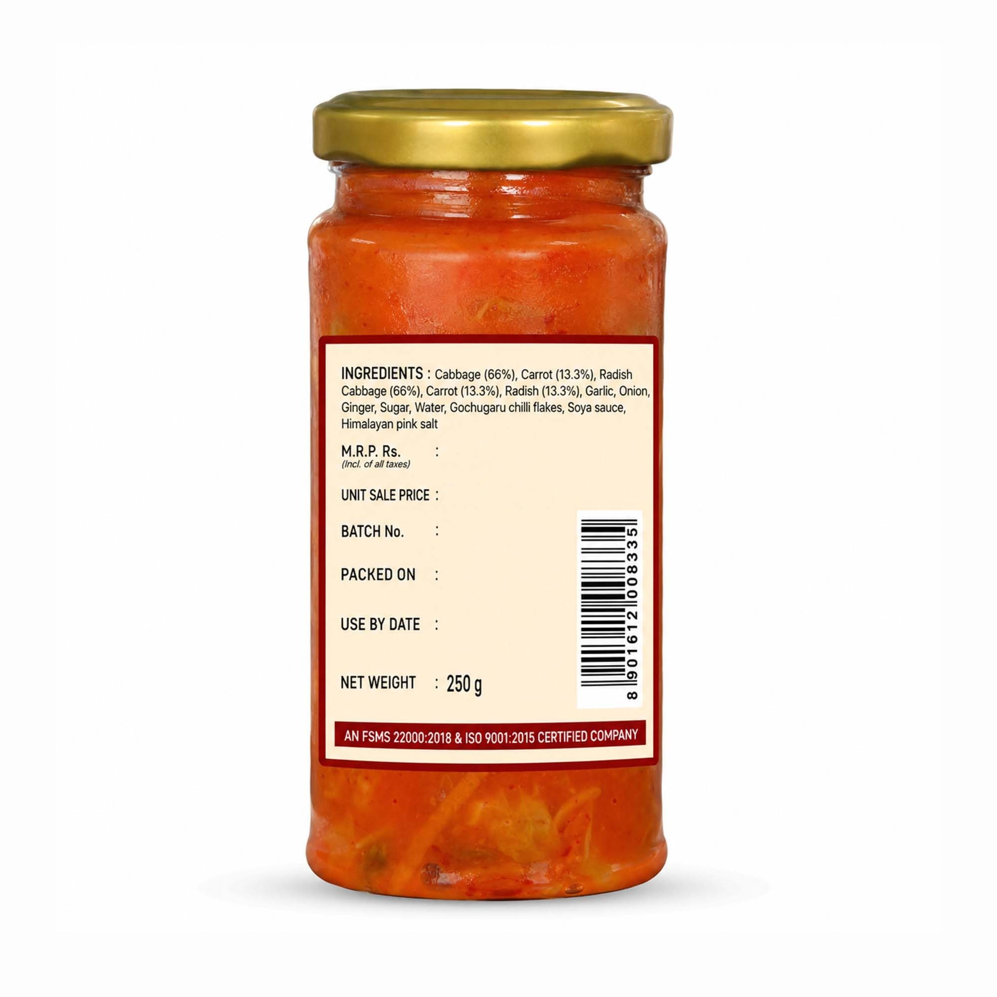 Earthy Bite Authentic Korean Kimchi 250g Premium Fermented Cabbage with Carrot | Spicy & Tangy Superfood Rich in Probiotic-Rich Gut Support | Vegan, Plant-Based Healthy Pickled Side Dish