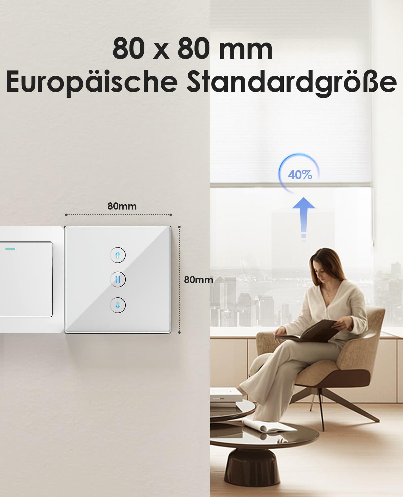 Wlan Rolladenschalter mit Prozentfunktion, Smart Rolladen Zeitschaltuhr Sprachsteuerung, Kompatibel mit Alexa/Google Home/Smart Life, Jalousien Rolladensteuerung Benötigt Nullleiter