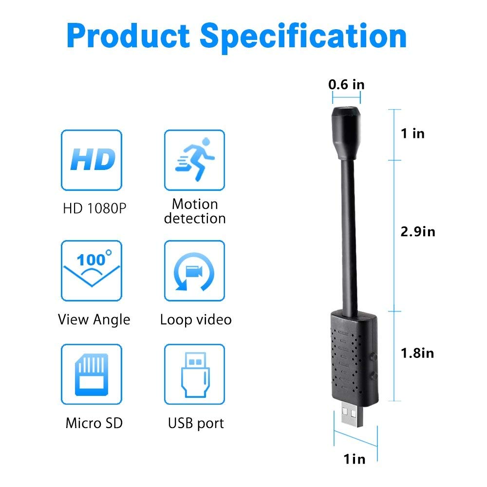 Wi-Fi USB Camera Full HD 1080P Mini Surveillance Camera with Night Vision Motion Detection Flexible Neck for Indoor/Outdoor Home Office