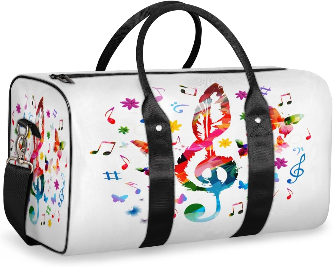 Musical Note Butterfly Travel Duffel Bag for Women Men Large Capacity Overnight Weekender Bags for Lightweight Waterproof Sport Gym Bag for Workout Yoga Swim